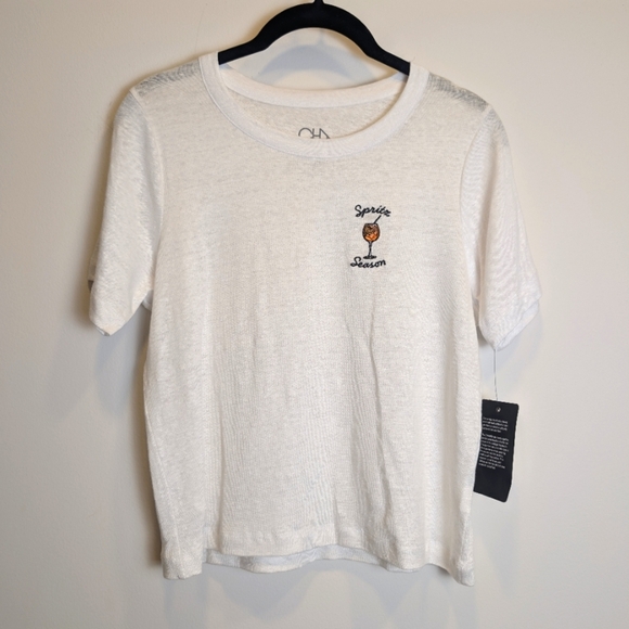Chaser White Spritz Season Linen Embroidered Short Sleeve Tee Shirt Size Small - Picture 2 of 7